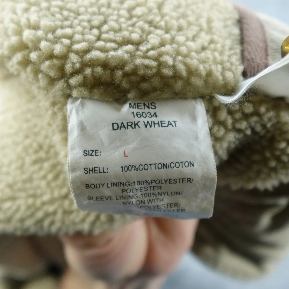 Woolrich Jacket Mens Large Tan Denim Sherpa Lined Full Zip Cotton Workwear Coat